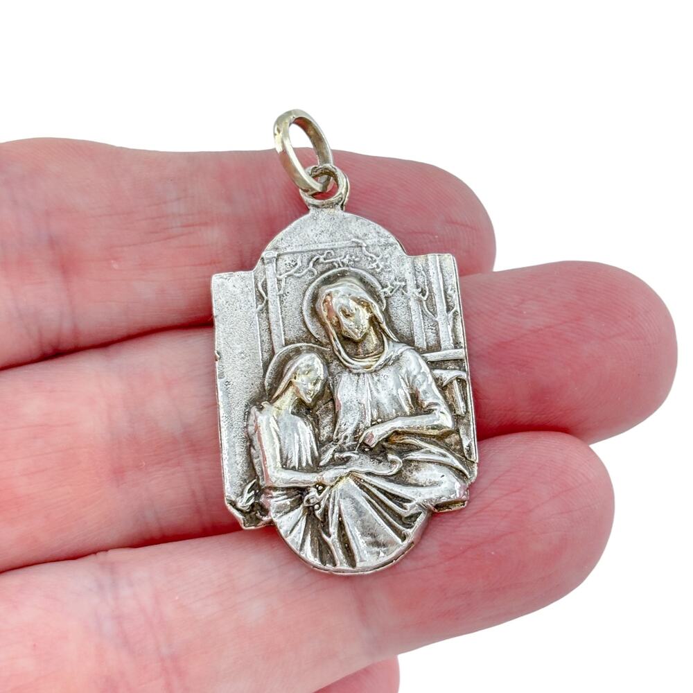 Vintage Sterling Silver 925 Saint Anne & Virgin Mary Religious Medal Pendant